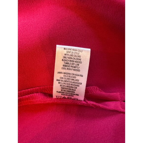 Kathy Che Button-Up Red Tunic Shirt 14/16W Mandarin Collar Roll Tab Sleeves - Picture 9 of 10